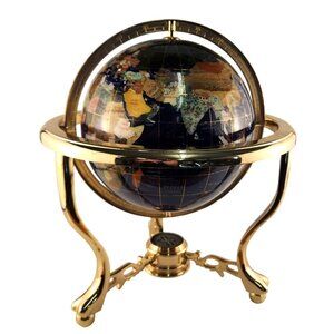ALEXANDER KALIFANO Blue Lapis Semi-precious Gemstone Globe in Brass Stand, with